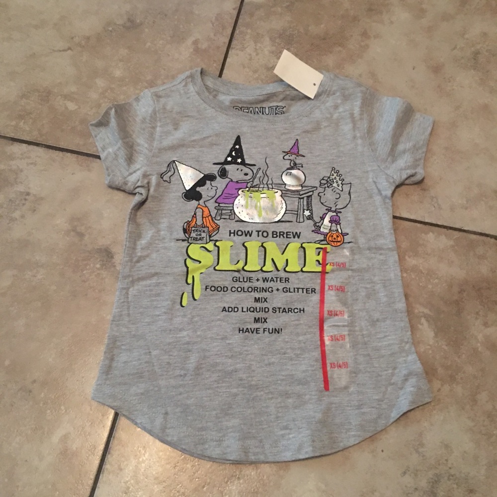 Peanuts t shirt, logo how to brew slime
